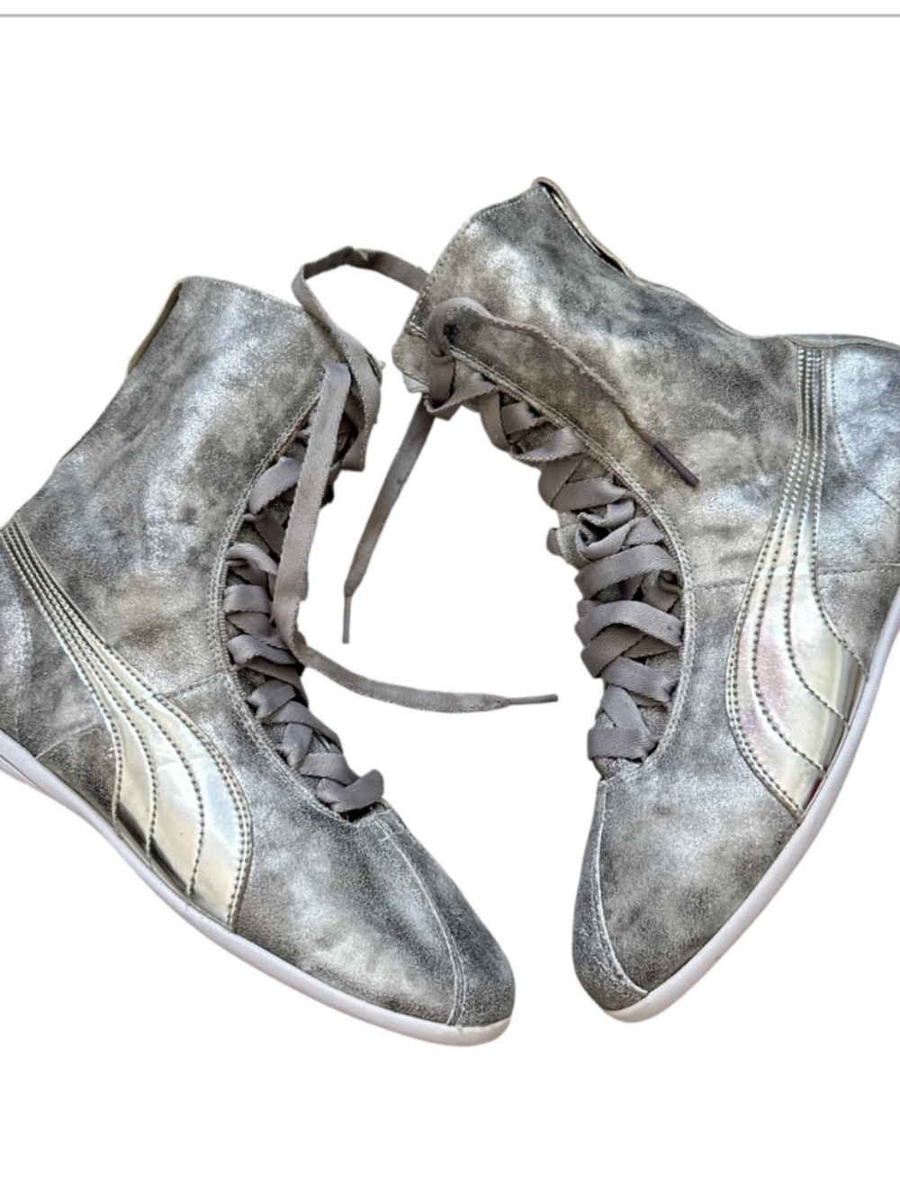 Rare New Women's Puma Eskiva Hi Casual High Metallic Silver Boxing Sneakers 8.5